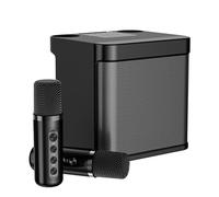 Altavoz De Ducha Inalámbrico Bajo 20 Máquina de karaoke de 10 W con 2 micrófonos inalámbricos Juego de altavoces con micrófono portátil de 1200 mA Máquina con Figura De Palo De Mundo (Black, One Size)