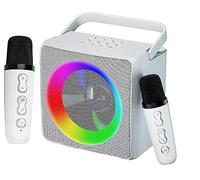Altavoz de karaoke portátil con Bluetooth for adultos y niños, máquina de karaoke, 2 micrófonos inalámbricos y luces dinámicas, regalos ideales for fiestas en casa de niñas y niños ( Color : White )