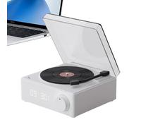 Altavoz inalámbrico de reproductor de registros-Tocadiscos vertical con despertador incorporado | Reproductor de discos de vinilo inteligente con altavoces estéreo de alta fidelidad, reproductor de