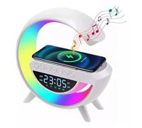 Altavoz Inteligente Sandalfon con Cargador Teléfono Inalámbrica, Bluetooth, Reloj Despertador con Luz, Lampara de Mesa LED Sincronización de Música 5 in 1, Dormitorio, Habitación, Oficina , Regalos