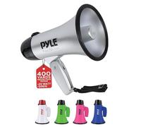 Altavoz megáfono portátil Sirena Bullhorn - Compacto y Funciona con Pilas con Potencia de 20 W, micrófono, 2 Modos, Sonido PA y Mango Plegable para animadoras y Uso policial (Plata)