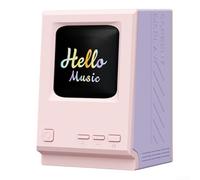 Altavoz retro para computadora con pantalla de letras, radio reloj despertador de escritorio, dispositivo de audio único en forma de PC para decoración de oficina en casa, verde compacto o rosa (rosa)