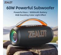 Altavoz Zealot-P12 Altavoz Bluetooth de 60 W Altavoz portátil con 10 horas de reproducción, mango portátil, para acampar, fiestas, TWS, AUX Black