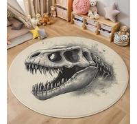 ALTCIRNMD 3D Alfombras Redondas Tapete Redondo Lavable Antideslizante,Cráneo De Tiranosaurio Alfombra De Área Redonda Animales Retro para Dormitorio,Salón,Sofá,Mesa Café Estudio Comedor,Gris 160Cm