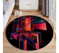 ALTCIRNMD 3D Alfombras Redondas Tapete Redondo Lavable Antideslizante,Cubo Flash Alfombra De Área Redonda Futuro Cyberpunk para Dormitorio,Salón,Sofá,Mesa Café Estudio Comedor,Rojo Negro 120Cm