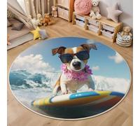ALTCIRNMD 3D Alfombras Redondas Tapete Redondo Lavable Antideslizante,Surf Terrier Alfombra De Área Redonda Animales Marinos para Dormitorio,Salón,Sofá,Mesa Café Estudio Comedor,Color 140Cm