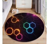 ALTCIRNMD Alfombra,3D Estampado Naranja-Azul Hexágono De Neón Antideslizante Salón Tecnología del Futuro Hogar Sala De Estar Dormitorio Alfombrillas Grandes Estudio Decorazione Della Casa,80Cm