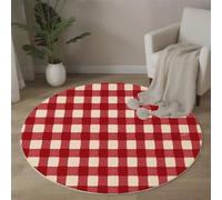 ALTCIRNMD Alfombra,3D Estampado Rojo Blanco Cuadrados Simétricos Antideslizante Salón Geometría Simple Hogar Sala De Estar Dormitorio Alfombrillas Grandes Estudio Decorazione Della Casa, 160Cm