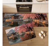 ALTCIRNMD Alfombra De Cocina,2 Piezas,Lago del Patio Jardines Clásicos Antideslizante, Lavable, para Cocina, Pasillo, Sala De Estar, Dormitorio, Baño, 45 * 75Cm+45 * 150Cm