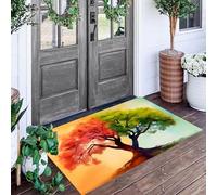 ALTCIRNMD Alfombra De Entrada Rojo Verde Árbol De Elementos,Antideslizante Felpudo De Bienvenida Pintura Al Óleo Natural para Puerta Delantera Al Aire Libre Alfombras Limpia Zapatos,90X150Cm