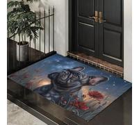 ALTCIRNMD Alfombra De Entrada Verde Bulldog De Flores,Antideslizante Felpudo De Bienvenida Ilustración del Cielo Nocturno para Puerta Delantera Al Aire Libre Alfombras Limpia Zapatos,40X60Cm
