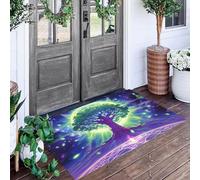 ALTCIRNMD Alfombra De Entrada Verde Púrpura Árbol del Círculo Radiante,Antideslizante Felpudo De Bienvenida Universo De Los Sueños para Puerta Delantera Al Aire Libre Alfombras Limpia Zapatos,50X80Cm