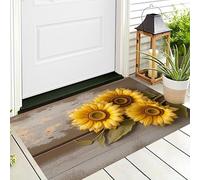 ALTCIRNMD Alfombra Entrada Amarillo Girasoles En Flor Alfombras Limpia Zapatos Plantas De Tableros De Madera Baño Alfombrilla Antideslizante para Patio Cocina Trasera Interiores Y Exteriores,70X100Cm