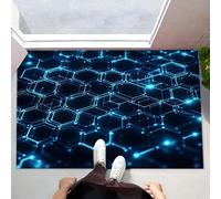 ALTCIRNMD Alfombra Entrada Azul Hexágono Abstracto Alfombras Limpia Zapatos Geometría Futurista Baño Alfombrilla Antideslizante para Patio Cocina Trasera Interiores Y Exteriores,80X120Cm