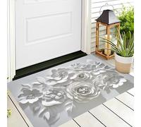 ALTCIRNMD Alfombra Entrada Blanco Flores De Alivio Alfombras Limpia Zapatos Plantas Simples Baño Alfombrilla Antideslizante para Patio Cocina Trasera Interiores Y Exteriores,80X120Cm