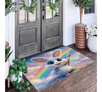 ALTCIRNMD Alfombra Entrada Color Conejo Arcoiris Alfombras Limpia Zapatos Animales De Dibujos Animados Baño Alfombrilla Antideslizante para Patio Cocina Trasera Interiores Y Exteriores,90X150Cm