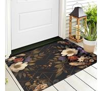 ALTCIRNMD Alfombra Entrada Negro Flores De Línea Alfombras Limpia Zapatos Plantas De Moda Baño Alfombrilla Antideslizante para Patio Cocina Trasera Interiores Y Exteriores,60X90Cm