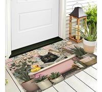 ALTCIRNMD Alfombra Entrada Negro Gato De La Bañera Alfombras Limpia Zapatos Animales Retro Baño Alfombrilla Antideslizante para Patio Cocina Trasera Interiores Y Exteriores,50X80Cm