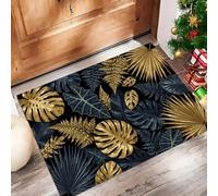 ALTCIRNMD Alfombra Entrada Oro Azul Helechos De Hoja Alfombras Limpia Zapatos Plantas Tropicales Baño Alfombrilla Antideslizante para Patio Cocina Trasera Interiores Y Exteriores,50X80Cm