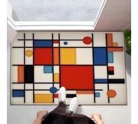 ALTCIRNMD Alfombra Entrada Rojo Amarillo Geometría Circular Alfombras Limpia Zapatos Geometría Abstracta Baño Alfombrilla Antideslizante para Patio Cocina Trasera Interiores Y Exteriores,80X120Cm