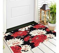 ALTCIRNMD Alfombra Entrada Rojo Blanco Crisantemos En Flor Alfombras Limpia Zapatos Flores Elegantes Baño Alfombrilla Antideslizante para Patio Cocina Trasera Interiores Y Exteriores,80X120Cm