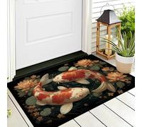 ALTCIRNMD Alfombra Entrada Rojo Blanco Flor Koi Alfombras Limpia Zapatos Ilustración De Animales Baño Alfombrilla para Patio Cocina Trasera Interiores Y Exteriores,40X60Cm