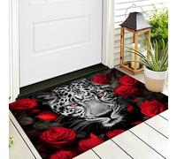 ALTCIRNMD Alfombra Entrada Rojo Blanco Leopardo Rosa Alfombras Limpia Zapatos Animales Florales Baño Alfombrilla Antideslizante para Patio Cocina Trasera Interiores Y Exteriores,60X90Cm