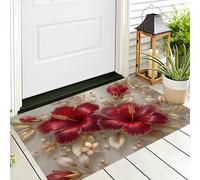 ALTCIRNMD Alfombra Entrada Rojo Dorado Diamante De Flores Alfombras Limpia Zapatos Plantas De Lujo Baño Alfombrilla Antideslizante para Patio Cocina Trasera Interiores Y Exteriores,80X120Cm