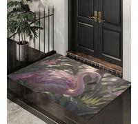 ALTCIRNMD Alfombra Entrada Rosa Verde Flamencos En La Hierba Alfombras Limpia Zapatos Animales Naturales Baño Alfombrilla Antideslizante para Patio Cocina Trasera Interiores Y Exteriores,90X150Cm