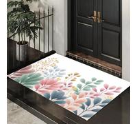 ALTCIRNMD Alfombra Entrada Rosa Verde Plantas Frondosas Alfombras Limpia Zapatos Ilustración Plana Baño Alfombrilla Antideslizante para Patio Cocina Trasera Interiores Y Exteriores,90X150Cm
