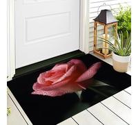 ALTCIRNMD Alfombra Entrada Rosa Verde Rosa Gota De Agua Alfombras Limpia Zapatos Fotografía De Plantas Baño Alfombrilla Antideslizante para Patio Cocina Trasera Interiores Y Exteriores,40X60Cm