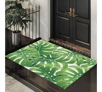 ALTCIRNMD Alfombra Entrada Verde Hojas De Monstera Tropical Alfombras Limpia Zapatos Abstracto Moderno Baño Alfombrilla Antideslizante para Patio Cocina Trasera Interiores Y Exteriores,90X150Cm