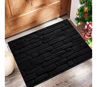 ALTCIRNMD Alfombra Negro Ladrillos De Pared 50X80Cm Pies para Entrada Suave Lavable Texturas Realistas para Cocina Antideslizante De Pelo Bajo Plegable para Puerta Delantera Salón