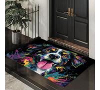 ALTCIRNMD Alfombra Negro Perro Salpicado De Tinta 80X120Cm Pies para Entrada Suave Lavable Estilo Grafiti Callejero para Cocina Antideslizante De Pelo Bajo Plegable para Puerta Delantera Salón
