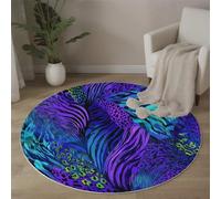 ALTCIRNMD Alfombra Redonda De Animales Leopardo,Alfombras Redondas Lavable, Otoño Invierno Cálido Antideslizante Alfombra Salon Redondas para Cocina Habitacion Oficina, 60Cm, Azul-Púrpura