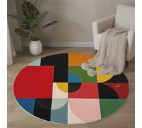 ALTCIRNMD Alfombra Redonda De Arco De Bloques De Color,Alfombras Redondas Lavable, Otoño Invierno Cálido Antideslizante Alfombra Salon Redondas para Cocina Habitacion Oficina, 180Cm, Rojo Negro