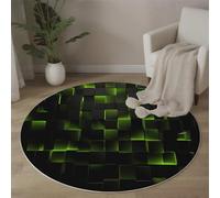 ALTCIRNMD Alfombra Redonda De Cubo Flash,Alfombras Redondas Lavable, Otoño Invierno Cálido Antideslizante Alfombra Salon Redondas para Cocina Habitacion Oficina, 60Cm, Verde Negro
