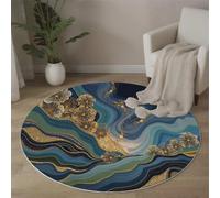 ALTCIRNMD Alfombra Redonda De Fluido De Onda,Alfombras Redondas Lavable, Otoño Invierno Cálido Antideslizante Alfombra Salon Redondas para Cocina Habitacion Oficina, 120Cm, Azul