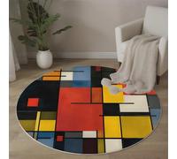 ALTCIRNMD Alfombra Redonda De Geometría De Bloques De Color,Alfombras Redondas Lavable, Otoño Invierno Cálido Antideslizante Alfombra Salon Redondas para Cocina Habitacion Oficina, 180Cm, Rojo