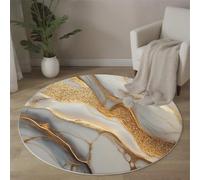ALTCIRNMD Alfombra Redonda De Líneas De Mármol,Alfombras Redondas Lavable, Otoño Invierno Cálido Antideslizante Alfombra Salon Redondas para Cocina Habitacion Oficina, 100Cm, Oro Blanco
