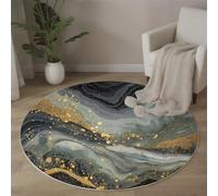 ALTCIRNMD Alfombra Redonda De Mármol Brillante,Alfombras Redondas Lavable, Otoño Invierno Cálido Antideslizante Alfombra Salon Redondas para Cocina Habitacion Oficina, 80Cm, Oro Negro
