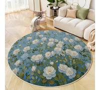 ALTCIRNMD Alfombra Redonda Lavable A Máquina 100Cm,Rosas Y Hojas Verdes 3D Arte De Pintura Al Óleo Decoración Antideslizante para Sala De Estar,Dormitorio Cocina Balcón Terraza Comedor,Blanco-Verde