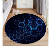 ALTCIRNMD Alfombras De Área Redondas,Tapete Antideslizante,Azul Hexágono Intermitente Tecnología del Futuro para Salón Sofá Mesa Café Estudio Comedor Dormitorio Oficina Decoración,120Cm