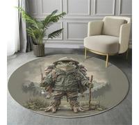 ALTCIRNMD Alfombras De Área Redondas,Tapete Antideslizante,Verde Rana Viajera Animales Japoneses para Salón Sofá Mesa Café Estudio Comedor Dormitorio Oficina Decoración,60Cm