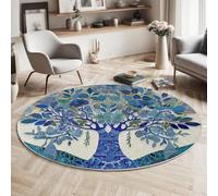 ALTCIRNMD Árbol Fragmentado 3D Alfombra De Sala Grande Azul Plantas De Mosaico,Azul Blanco Patrón Alfombra Infantil Habitación Antideslizante Suave Alfombrilla De Decoración Juego Felpudo,120Cm