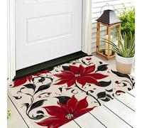 ALTCIRNMD Felpudo Antideslizante,Rojo Y Negro Líneas De Flores Goma Antideslizante Decoración con Patrón 3D,Ilustración De Plantas para Interiores Y Exteriores Baño/Dormitorio/Cocina,60X90Cm