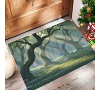 ALTCIRNMD Felpudo De Bosque del Sol Estilo De Bosque De Ensueño para Puerta De Entrada, Alfombrillas Antideslizante Lavable, Alfombra Interior De Bienvenida Verde para Cocina Balcón, 90X150Cm