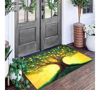 ALTCIRNMD Felpudo De Entrada Amarillo Verdoso Césped Verde,Árboles Grandes 3D Plantas De Pintura Al Óleo 70X100Cm Suave Duradero Bienvenida para Puerta Casa Trasera Delantera Garajes Alfombra Otoño