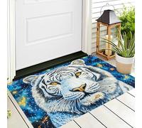 ALTCIRNMD Felpudo De Entrada Azul Blanco Tigre del Cielo Estrellado 3D Animales Fantásticos 90X150Cm Suave Duradero Bienvenida para Puerta Casa Trasera Delantera Garajes Alfombra Otoño