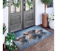 ALTCIRNMD Felpudo De Entrada Blanco Parduzco Ganado De Las Tierras Altas Nevadas 3D Animales del Paisaje 90X150Cm Suave Duradero Bienvenida para Puerta Casa Trasera Delantera Garajes Alfombra Otoño